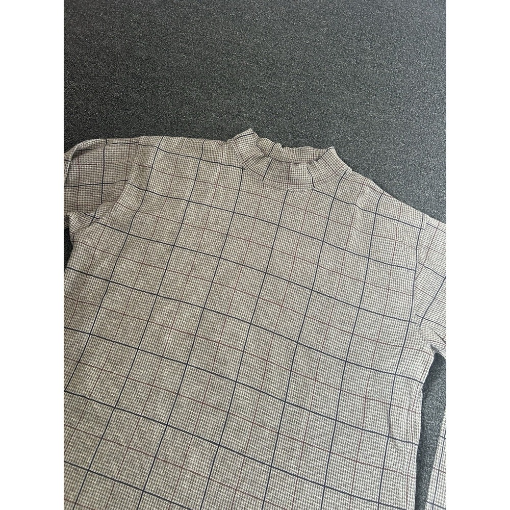Vintage LL Bean Houndstooth Mockneck Long Sleeve‎ Shirt Brown Mens Size XL 90s